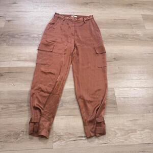 Babaton Women's‎ Size 4 Refined Satin Cargo Style Pants Brown Japanese Satin